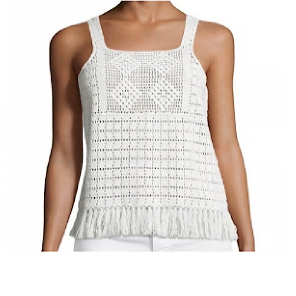 JOIE Zaylee Crochet Sleeveless Fringe Hem Top Cream Beige 100% Cotton Medium M